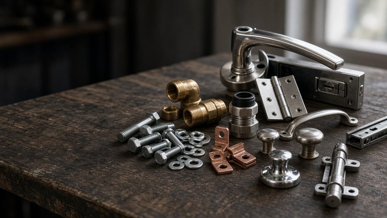Fasteners, pipe fittings, door hardware, and cabinet parts from Jamnagar